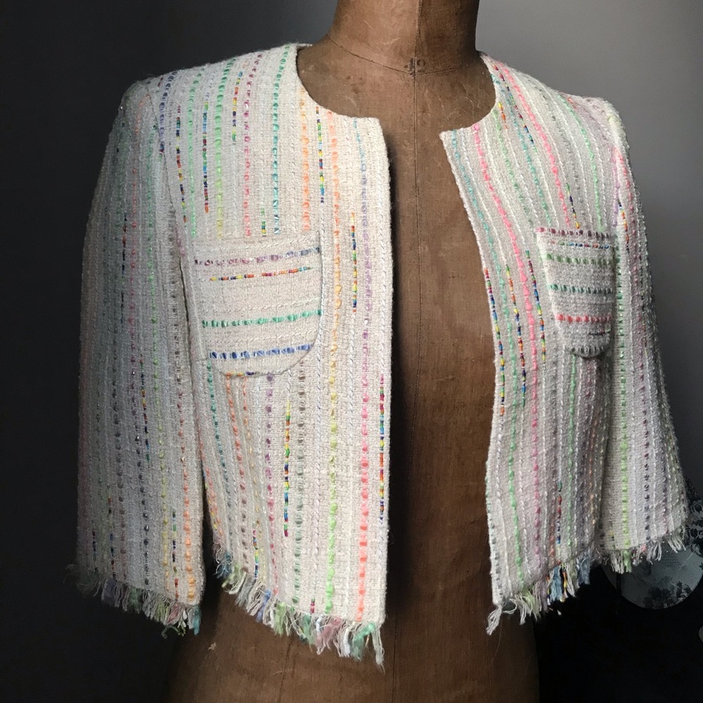Trina Turk Cropped Jacket Iconic Tweed Sz 2